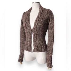 FOSSIL Marled Brown Cable Knit Cardigan Hook & Eye Closure
